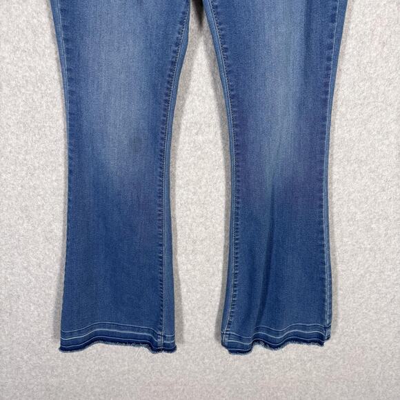 INC Denim Flare Bell Bottom Jean 6P Pull On High Rise Raw Frayed Stretch Jegging - Picture 3 of 13